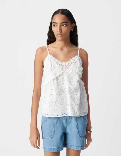 Top caraco fines bretelles blanc broderie anglaise Femme - IKKS