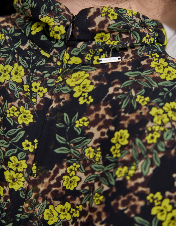 Zwarte jurk gerecycleerd luipaardprint met bloemen Dames - IKKS