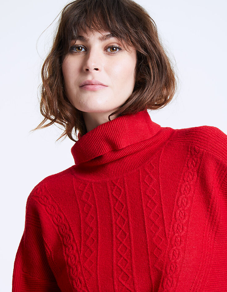 Pull maille tricot rouge apport laine femme-4