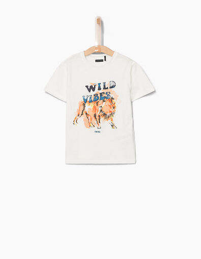 Cremeweißes Jungen-T-Shirt mit Löwenstickerei - IKKS