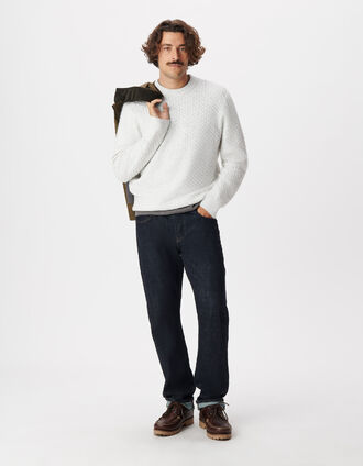 Jersey blanco jaspeado trenzado para hombre