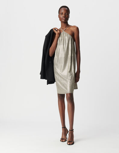 Women's ribbed metallic knit dress in gold - IKKS