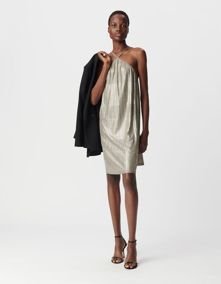 Goldfarbenes Kleid aus Metallic-Rippstrick für Damen-2