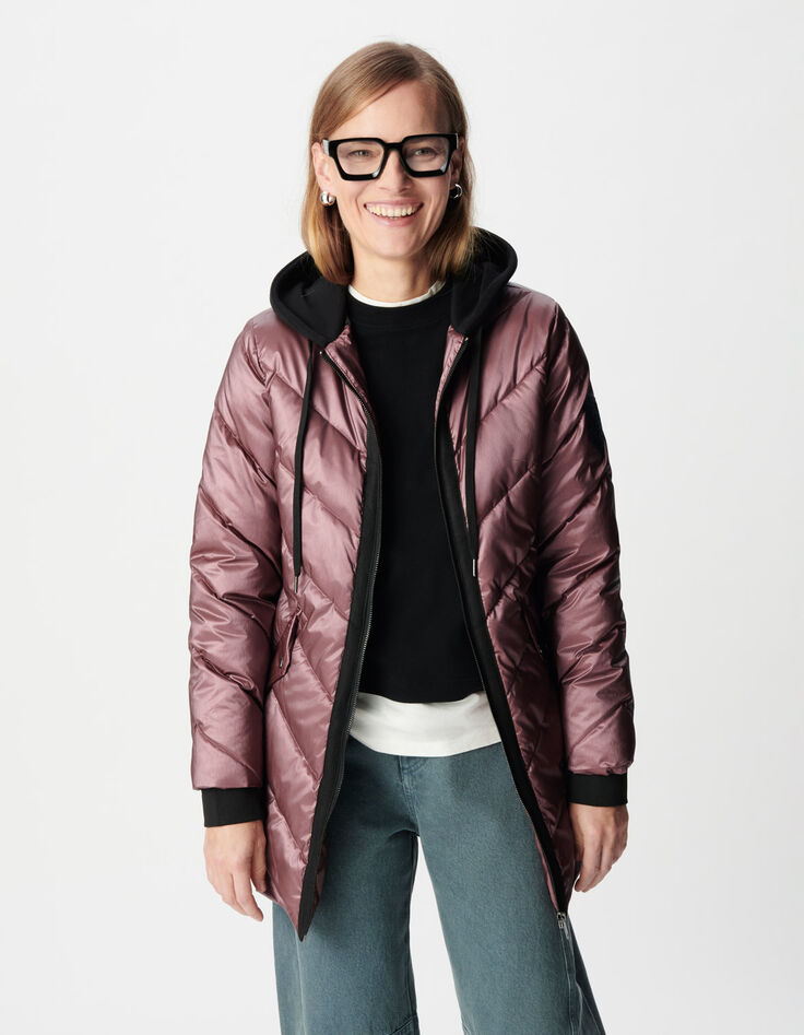 Schillernde burgunderfarbene STEPPJACKE für Damen mit Fleece-Kapuze-2