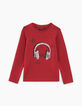 Donkerrood T-shirt met geborduurde koptelefoon meisjes-1