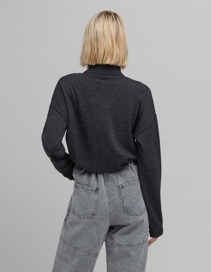 Grauer Lurex-Totenkopf-Strickpullover f&uuml;r Damen-3