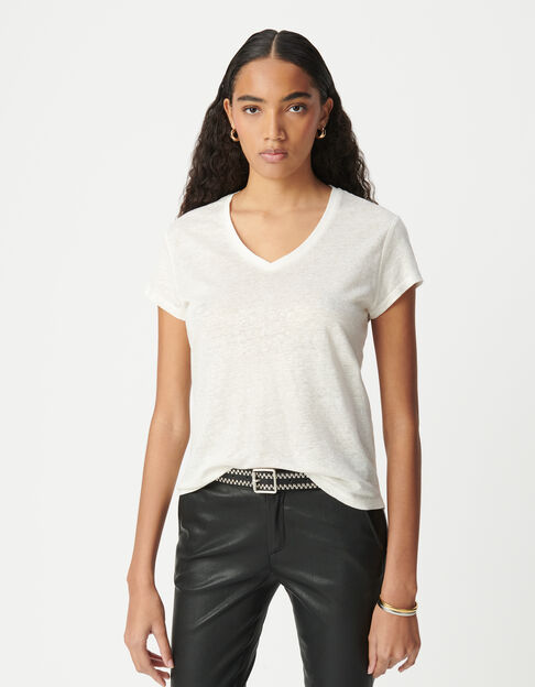 Wit linnen dames T-shirt - IKKS