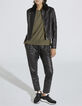 Women’s black quilted leather jacket with sheepskin collar-2