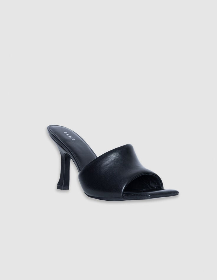 Mules &agrave; talon noires cuir puffer Femme-2