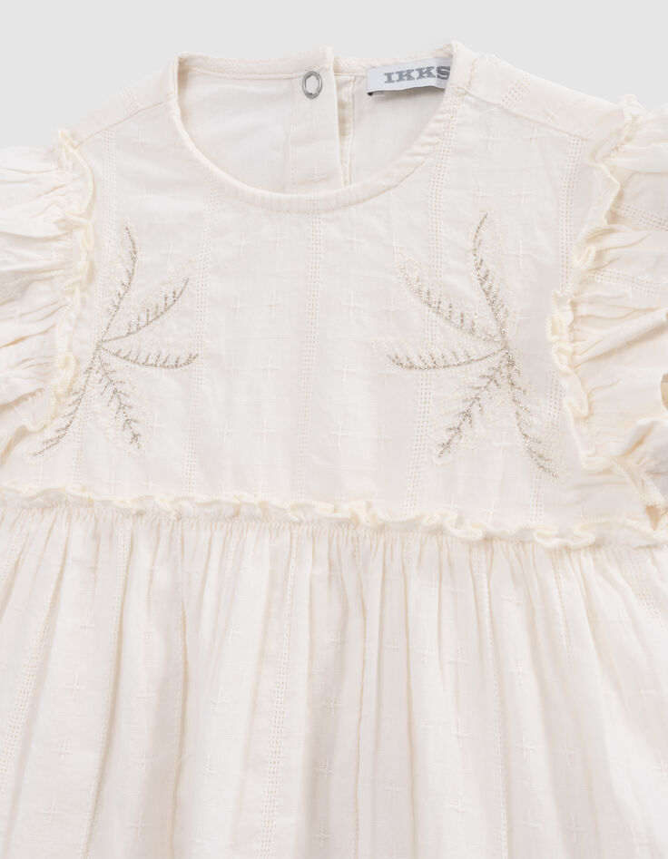 Ecru Kleid mit Stick, Windelhöschen, Babymädchen-3