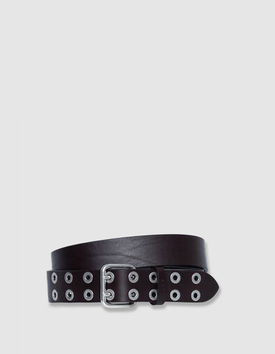 Mujer cintur&oacute;n de cuero marr&oacute;n con remaches - IKKS