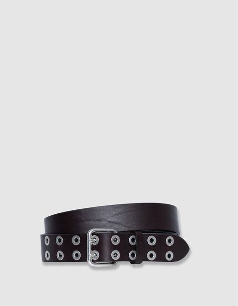 Ceinture marron cuir rivets Femme - IKKS