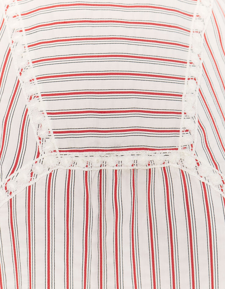 Blouse à rayures et galons de dentelle femme-4