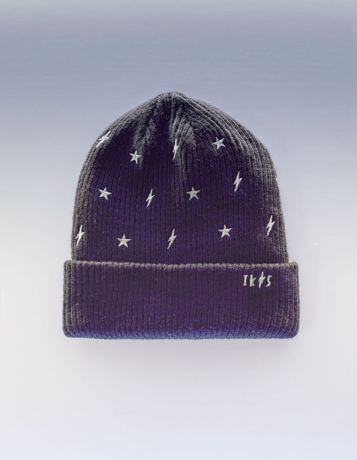 Gorro negro punto bordados estrellas rayos dorados niña-6