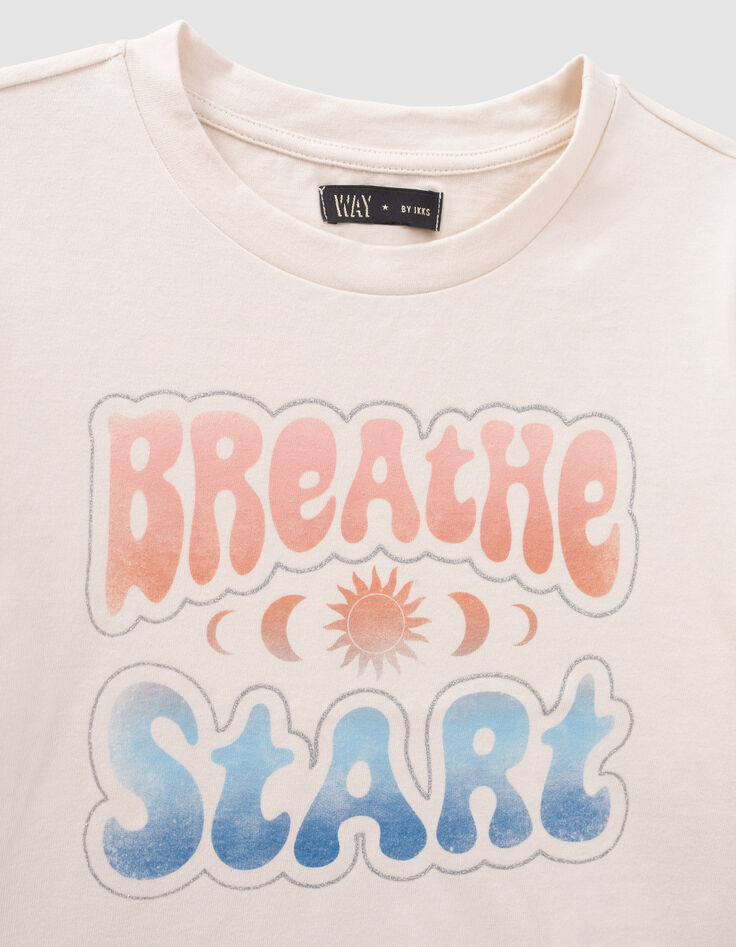 Ecru T-shirt met tekst vintagestijl meisjes-2