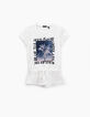 Gebroken wit T-shirt opdruk palm meisjes-3
