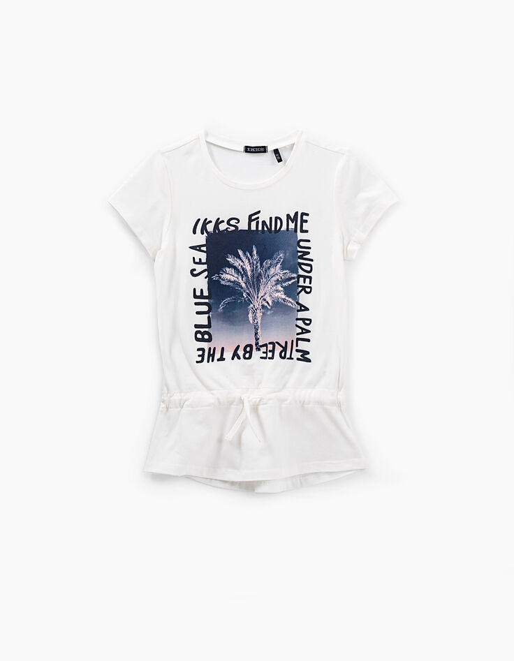 Gebroken wit T-shirt opdruk palm meisjes-3