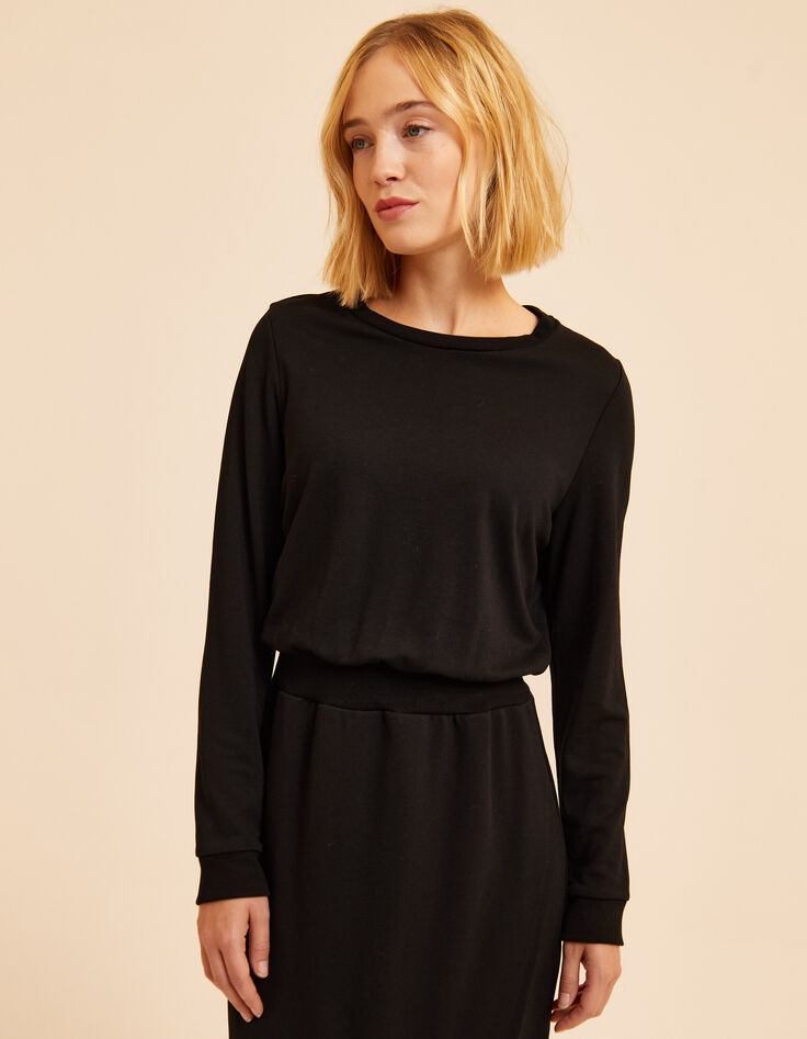 Robe longue noire molleton monogramme I.Code-4