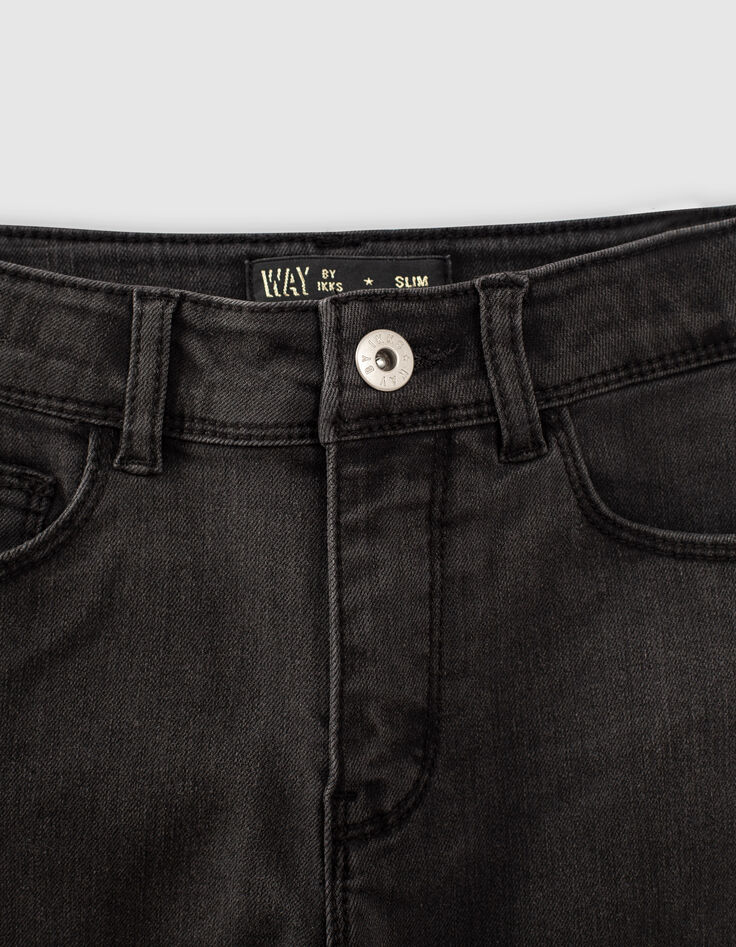 Black Used Slim-Mädchenjeans mit Seitenbändern-2