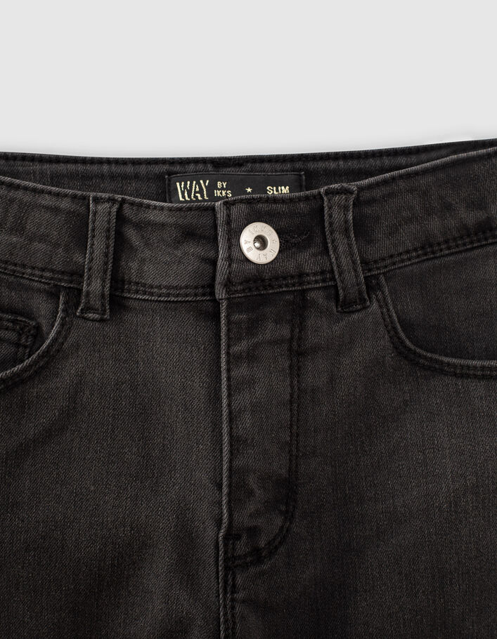 Girls’ black worn-out high-waist slim jeans + side braids - IKKS
