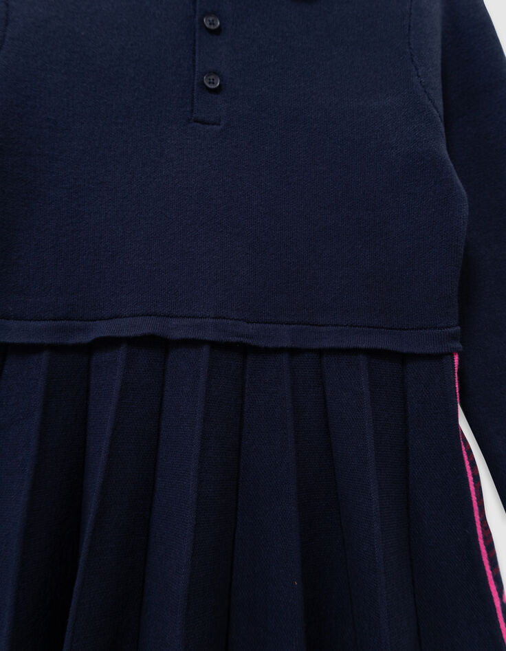 Girls’ navy knit pleated long-sleeved dress-8
