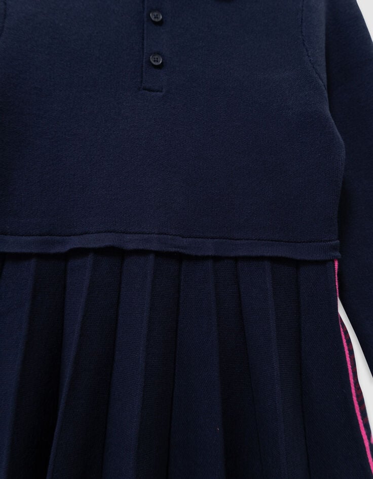 Girls’ navy knit pleated long-sleeved dress-8 Girls’ navy knit pleated long-sleeved dress-8