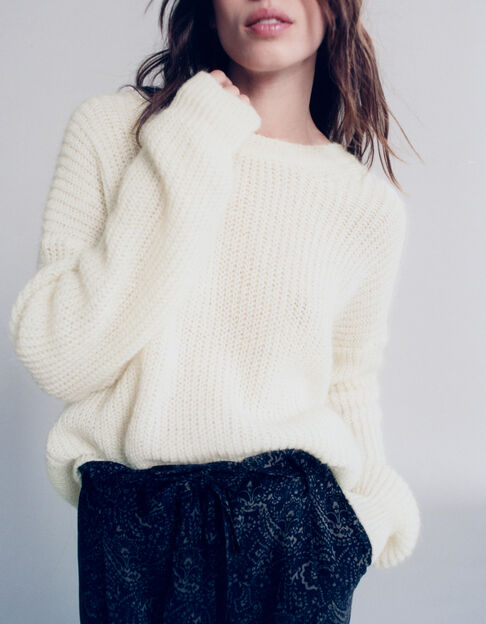 Women’s ecru knit XL sweater with laced back - IKKS