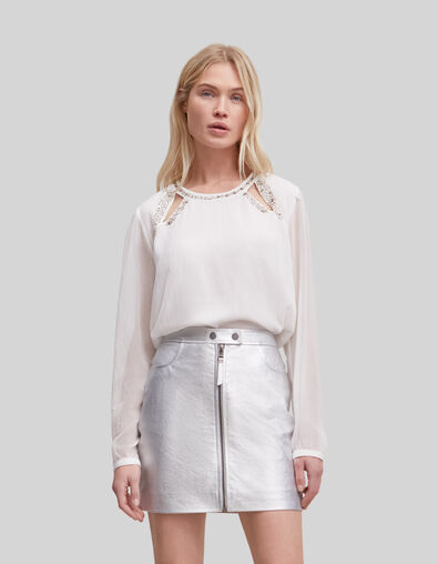Damen-Bluse Offwhite mit Perlenstickerei - IKKS