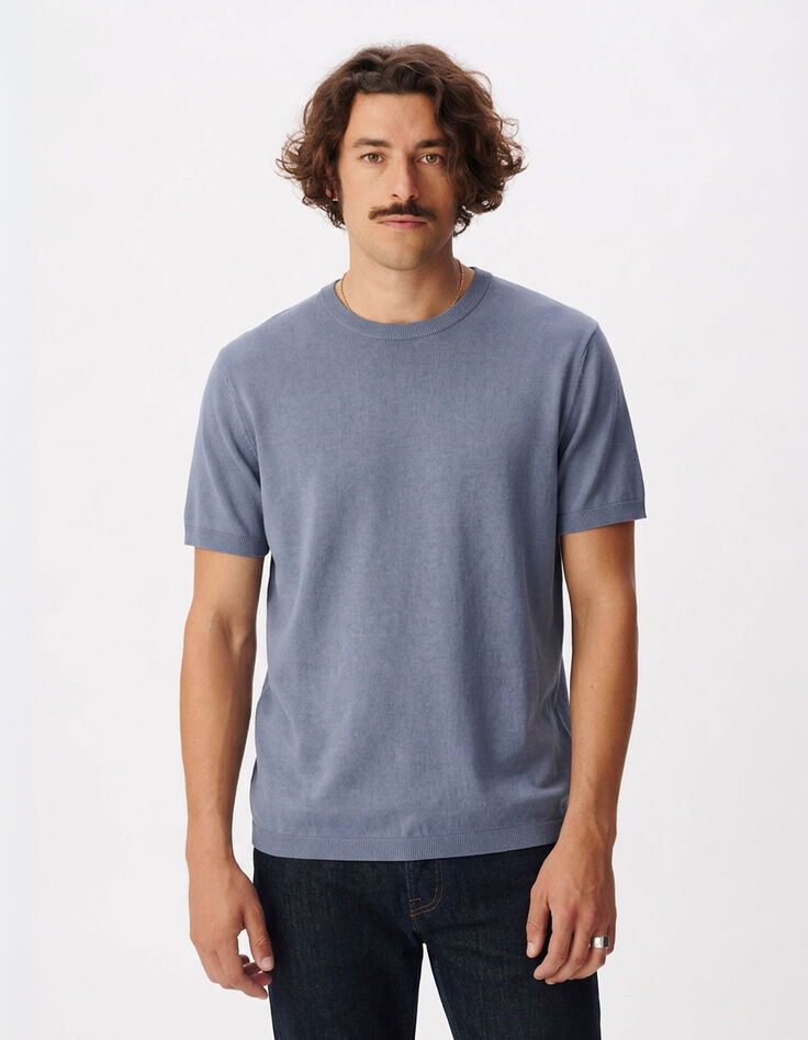 T-shirt col rond bleu coton modal Homme-1