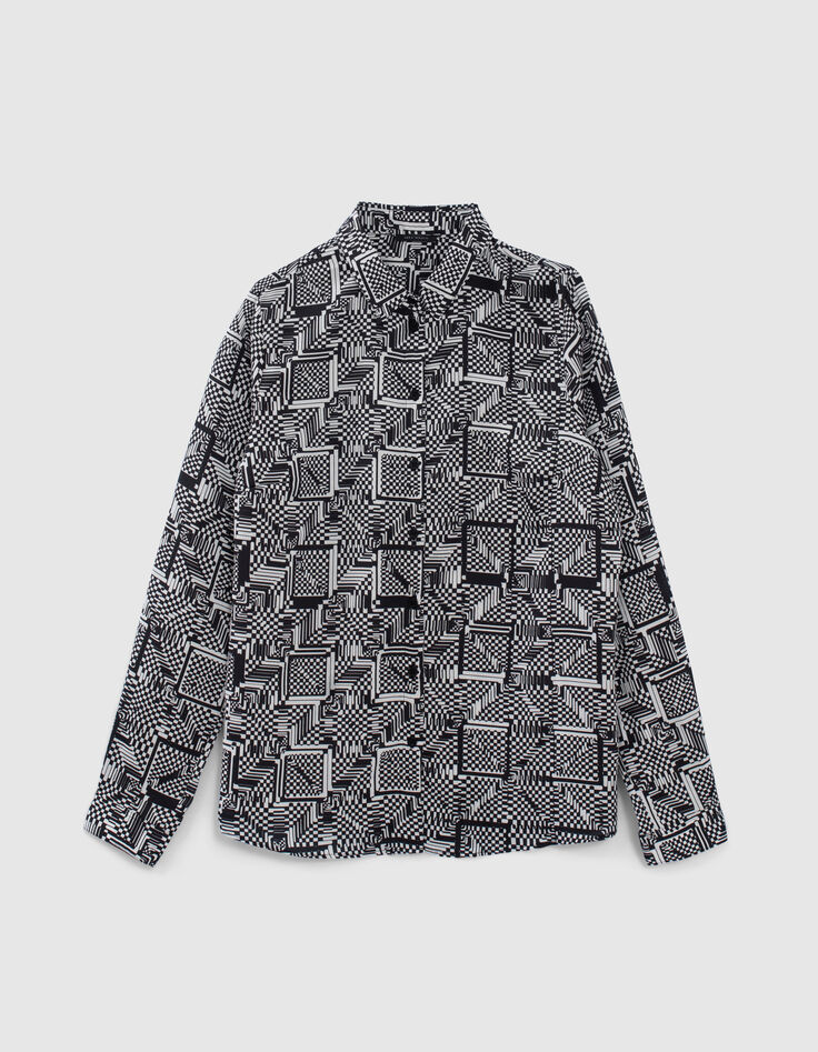 Zwart overhemd geblokte optische print Dames-7