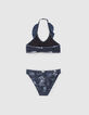 Maillot de bain 2 pièces navy toile de Jouy recyclé fille-3