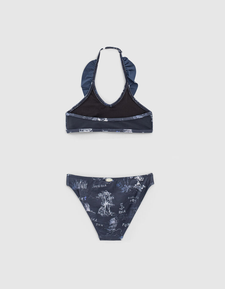 Maillot de bain 2 pièces navy toile de Jouy recyclé fille-3