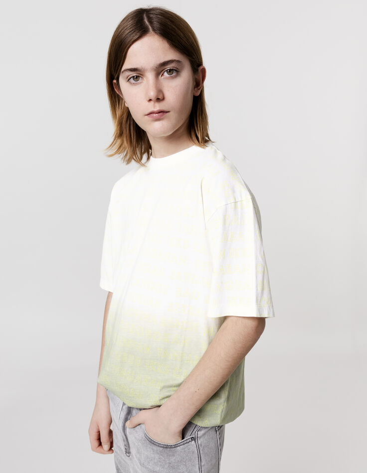 White T-shirt organic cotton deep dye message boy-1