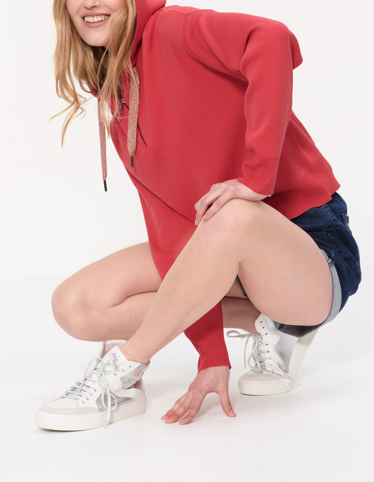 Pull coquelicot tricot à capuche et col zippé I.Code-2