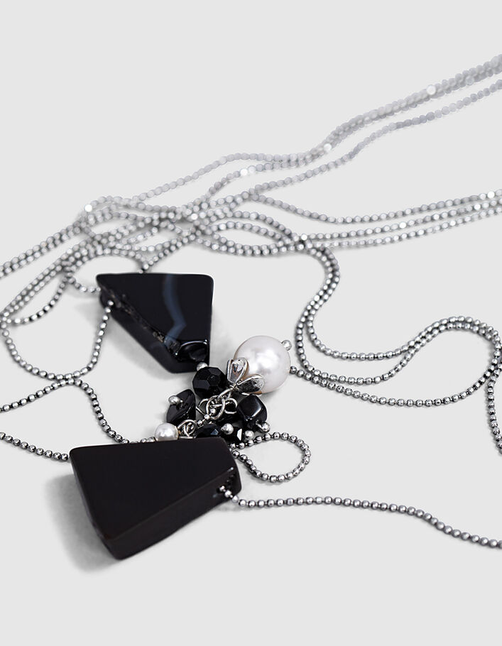 Women’s black stone and bead multi-strand long necklace - IKKS