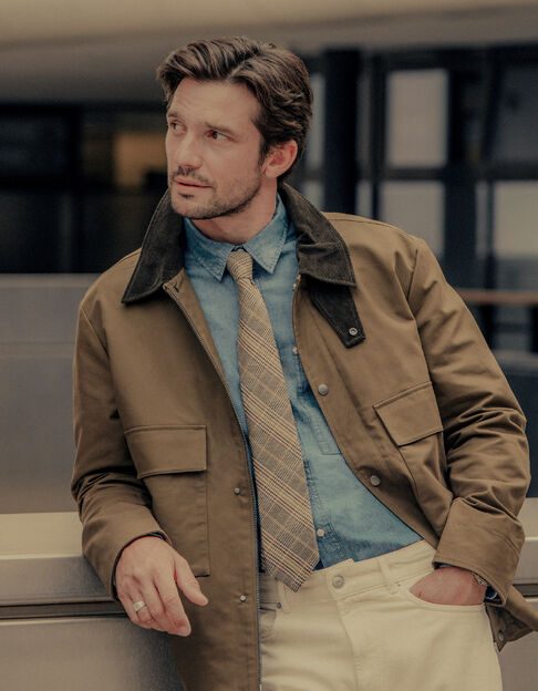 Veste kaki multi poches col velours Homme - IKKS
