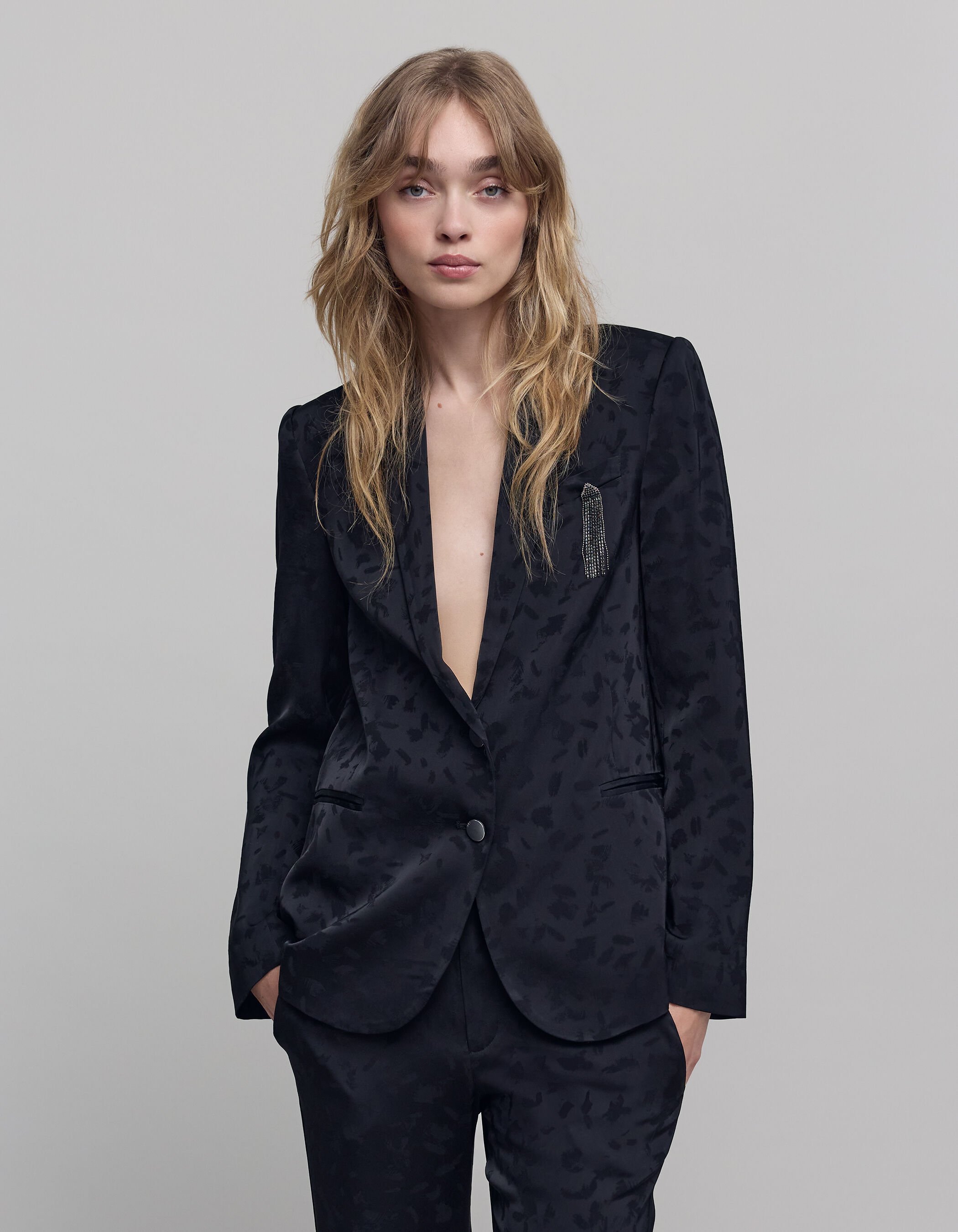 Veste de costume noire jacquard motif arty Femme IKKS