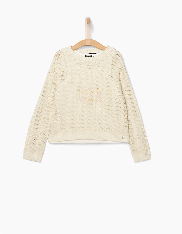 Pull 2 en 1 blanc cassé avec débardeur fille-2 Pull 2 en 1 blanc cassé avec débardeur fille-2