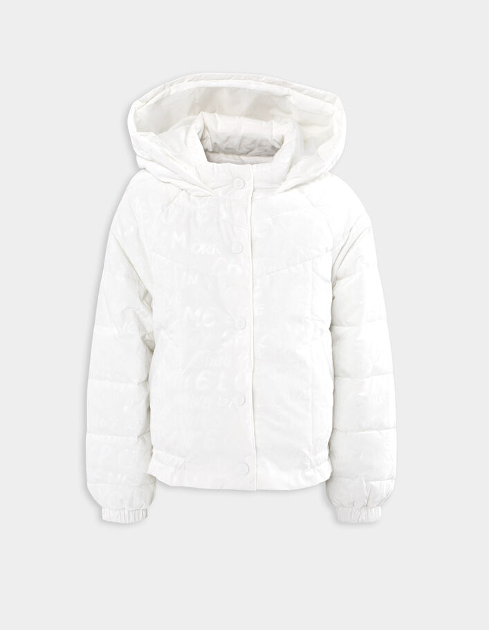Girls' white padded jacket with tone-on-tone lettering