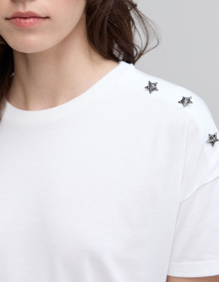 White women's t-shirt with jewel on the shoulder-3