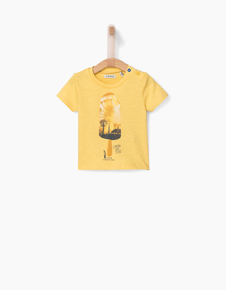 Baby boys' yellow T-shirt with ice cream graphic-1