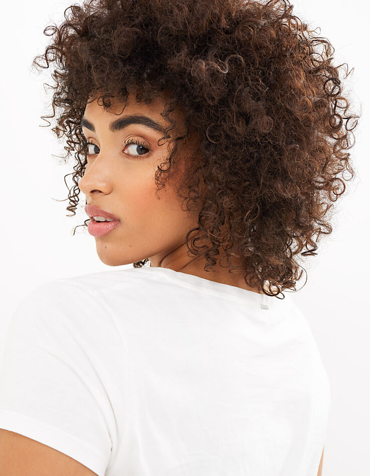 I.Code white organic T-shirt with slogan and exotic print-5