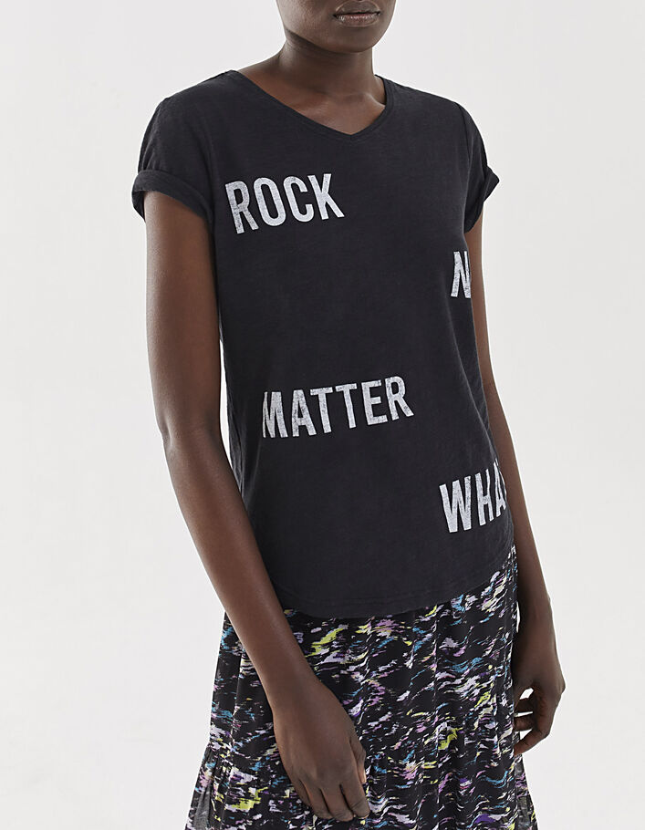 Schwarzes Damen-T-Shirt  mit Rocker-Schriftzug - IKKS