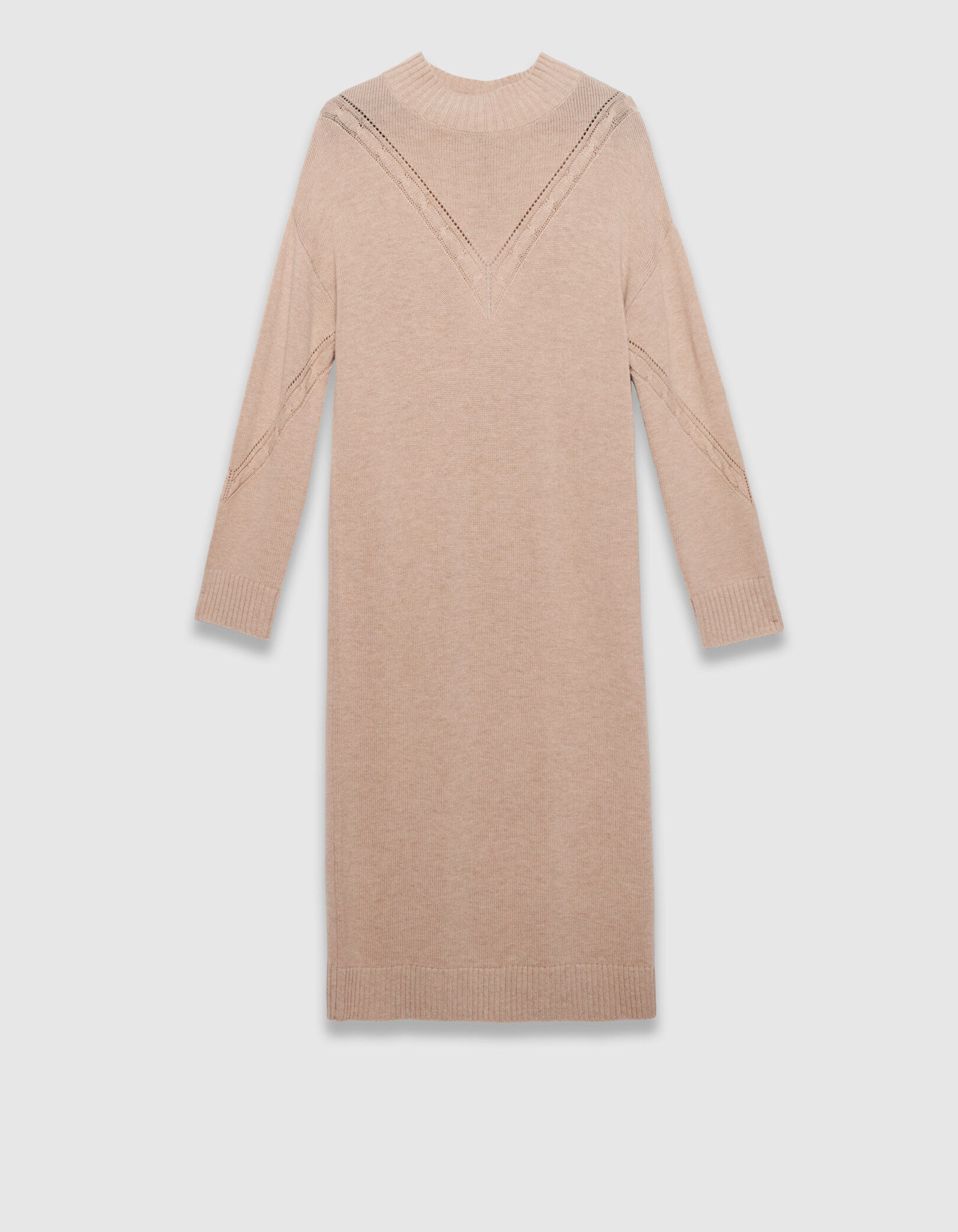 Women's beige sweater dress with placed cable knit IKKS