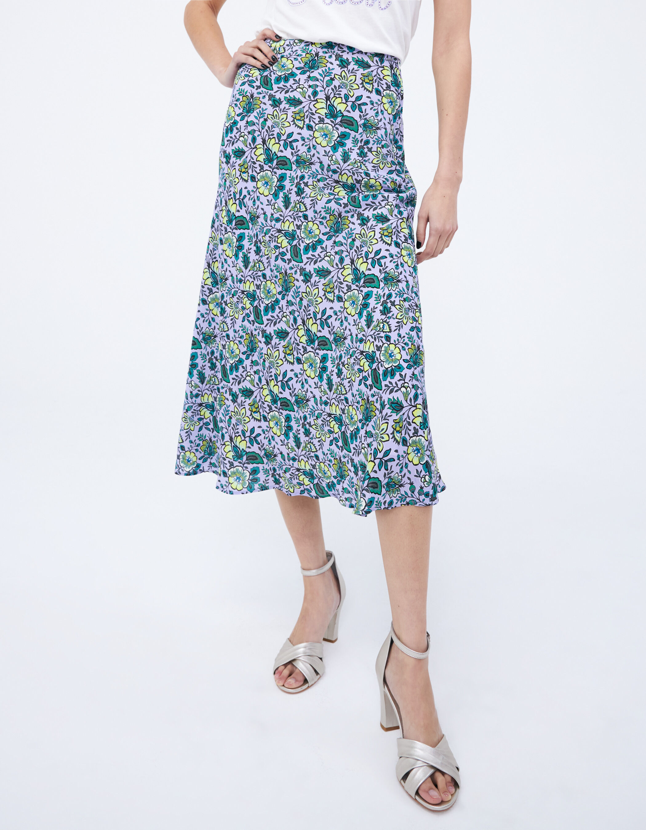Women s lilac XL flower print long skirt