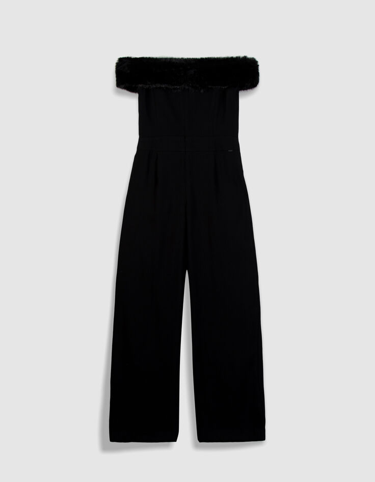 Schulterfreie Jumpsuit mit Kunstpelz Damen-7