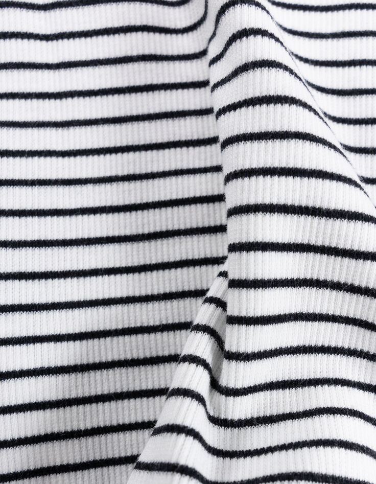 Weißes Mädchen-T-Shirt aus Biobaumwolle, Marinestreifen-8