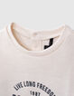 Sudadera color crudo 2 tejidos con mensaje bordado niña-2