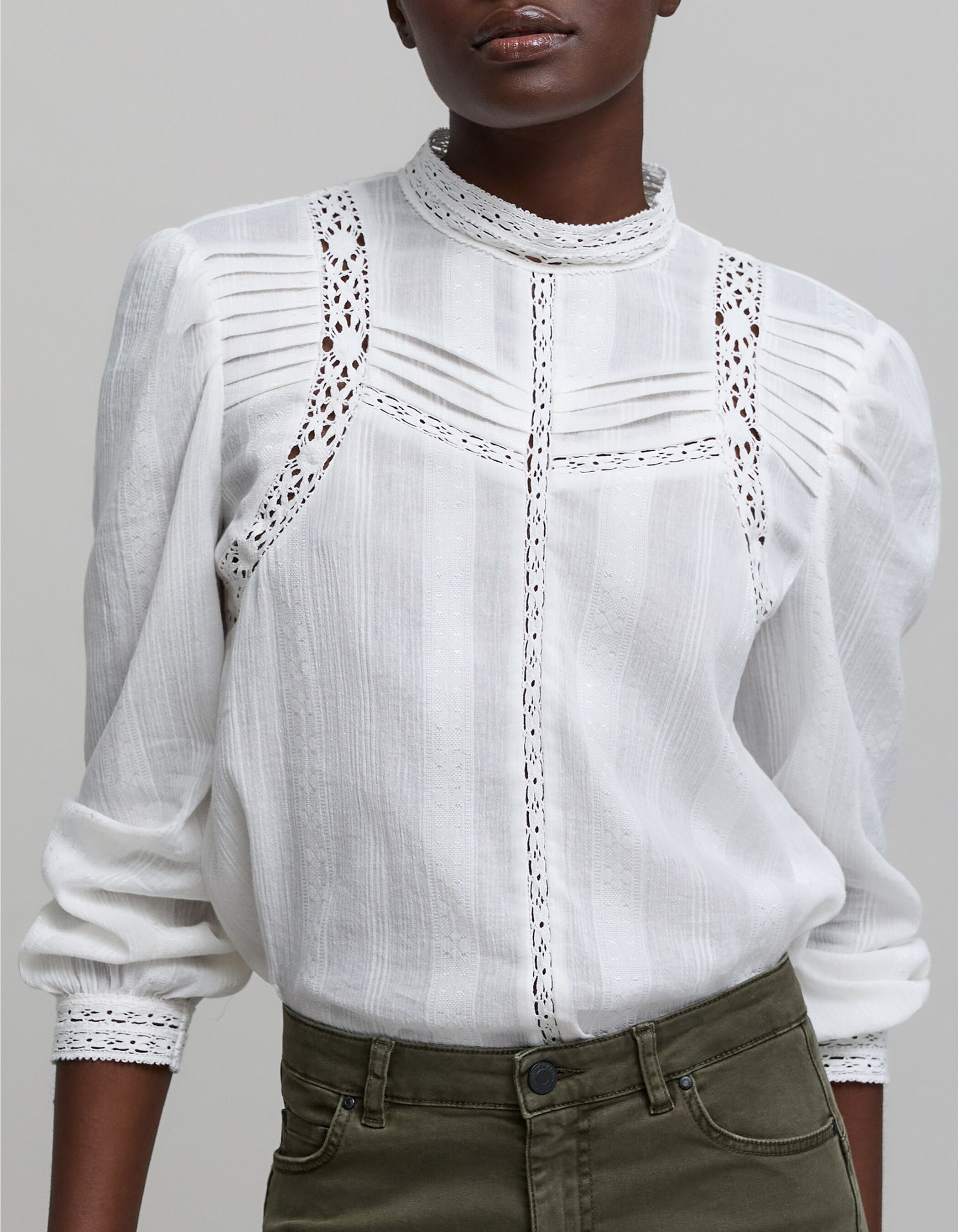 Off-white blouse with pleats and lace details Women's