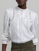 Blouse blanc cass&eacute; d&eacute;tails plis et dentelle Femme-2